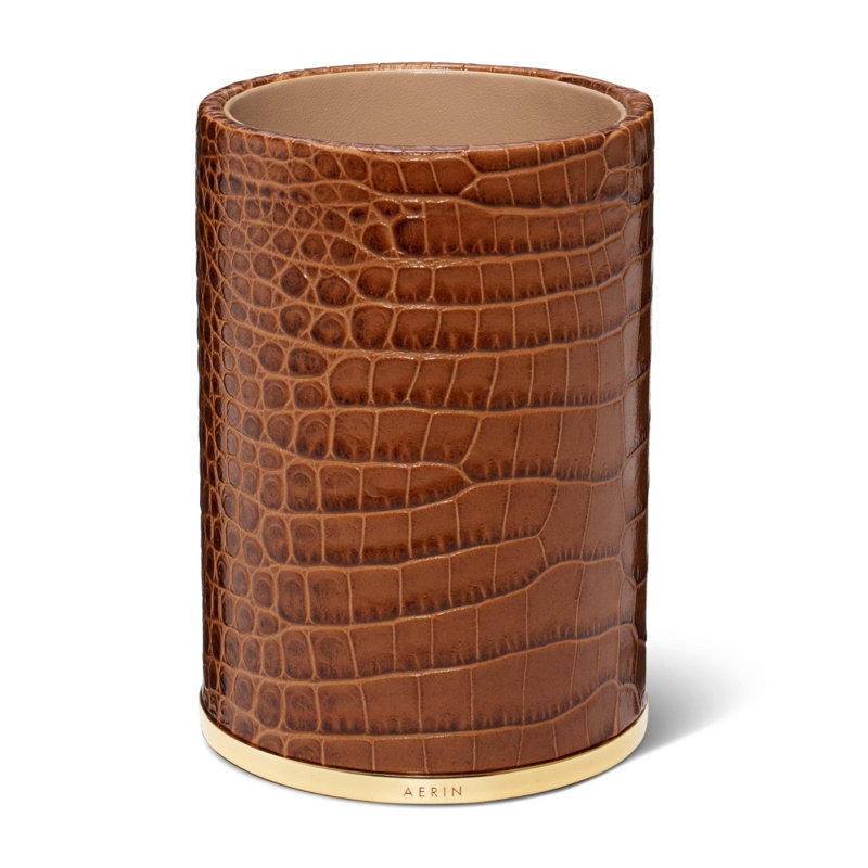 Classic Croc Leather Pencil Cup, Tan