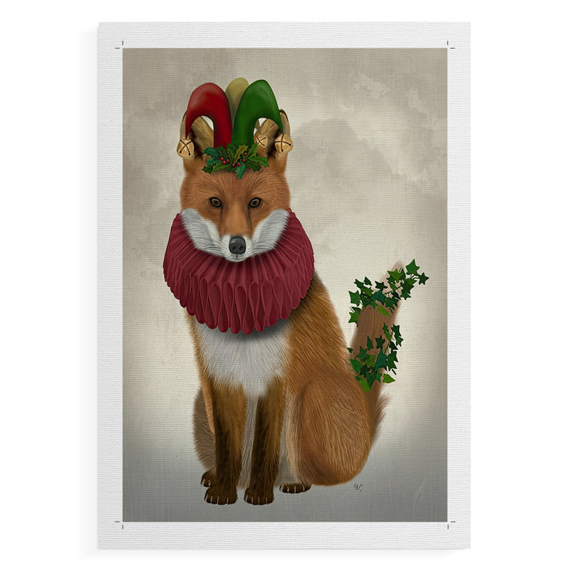 Christmas Holly and Ivy Fox - reproduction de toile seulement - non encadrée, H 18 po x l 12 po