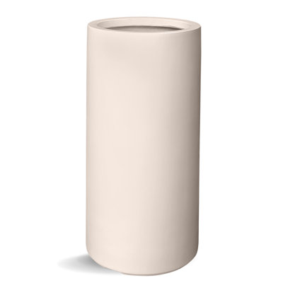  Indoor/Outdoor Small Kilim Beige Fiberstone Tubo Planter - D10" x H19.5" - Opening 8.2"