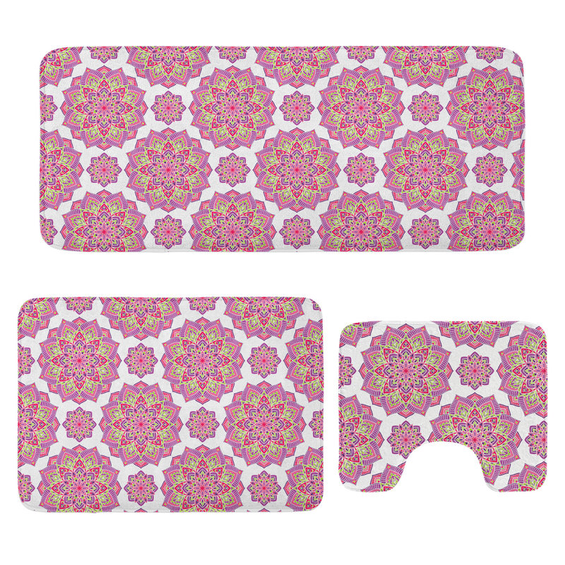  Tapis de salle de bain mauve mauve 3 pièces en U et rectangulaires vert lime