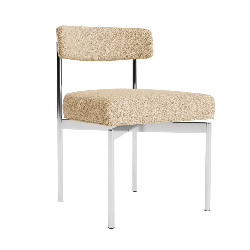 Remy Upholstered Dining Chair, Berber - Dune, Polished Stainless Steel