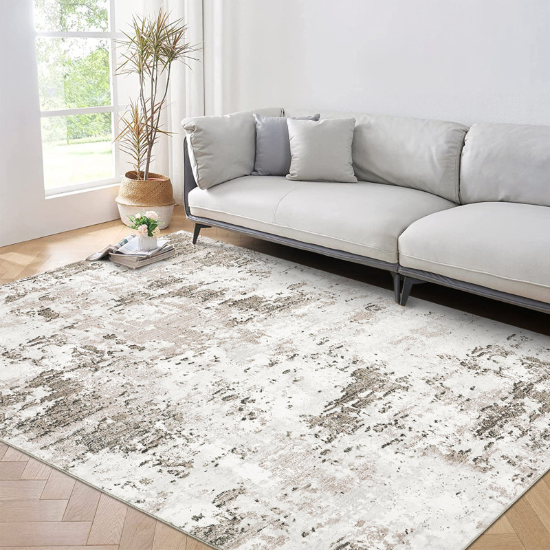 Washable Area Rug Modern Abstract Carpet with Non-Slip Backing, Stain-Resistant Low Pile Floor Rug, Easy Cleaning Foldable Indoor Mats for Bedroom, Living Room, Office