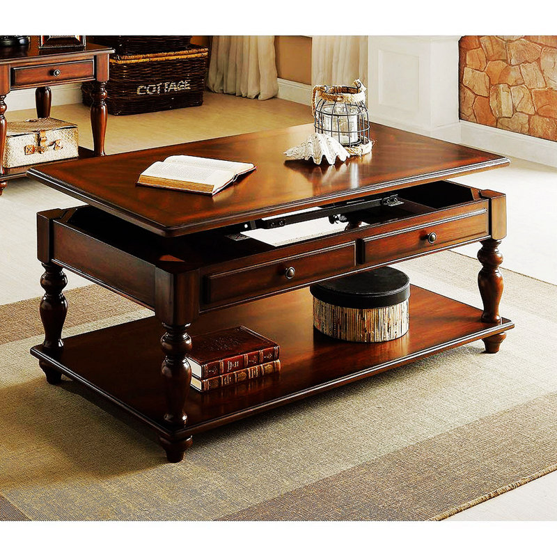 Lift Top Coffee Table With Bottom Shelf, Living Room Table, Rectangle Coffee Table