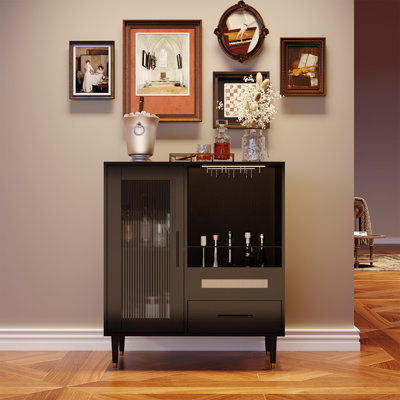 Armoire de bar à vin autoportante avec support à vin, porte-verres, tiroirs et rangement pour le bar, la salle à manger, la cuisine ou le salon