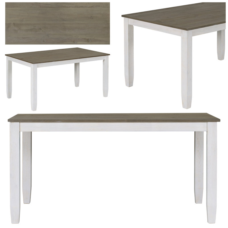 Rustic and Ergonomic Design 6-Piece Dining Table Set with 4 Wooden Chairs & 1 Bench, Distressed Finish, Brown&Grey
