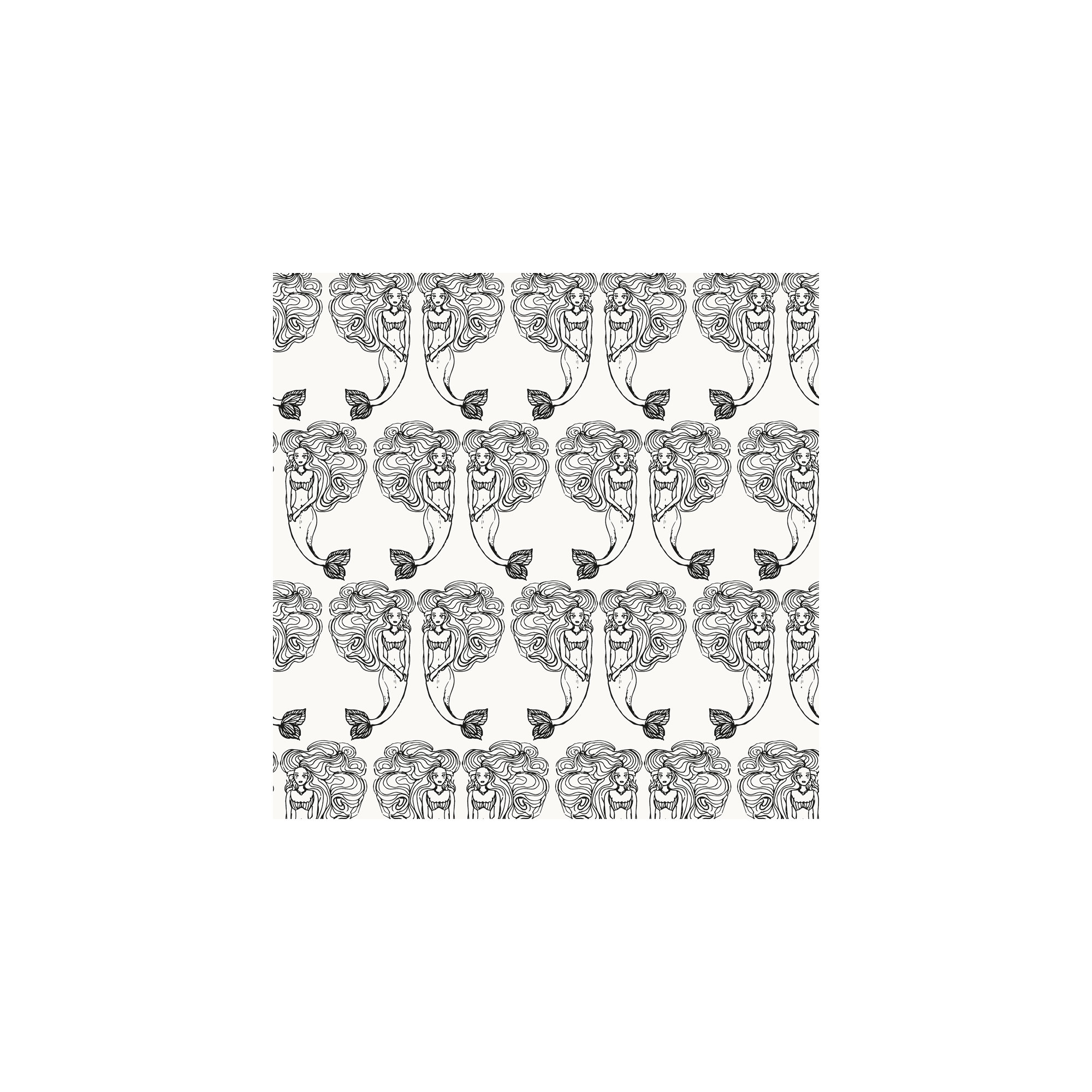 Block Print Mermaids Peel and Stick Wallpaper, Onyx