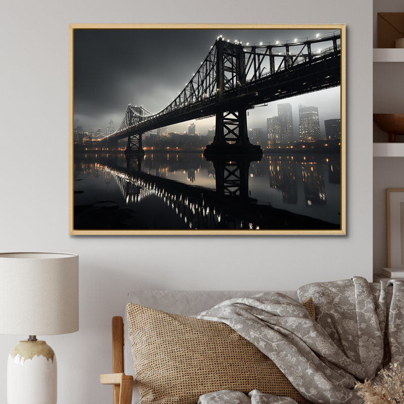 «Gray Bridge Urban Connection Charcoal II», reproduction sur toile, H 16 po x l 32 po x P 1 po, Cadre flottant brun