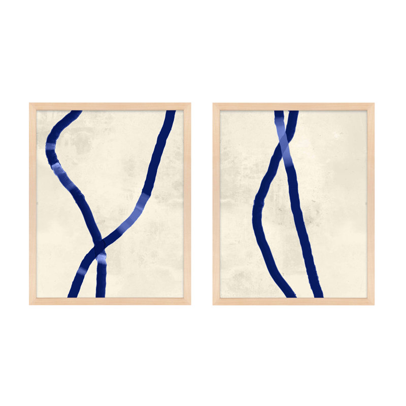 Blue Rope Print by Jacques Pilon, 38" H x 60" W x 1.25" D, Brown Framed