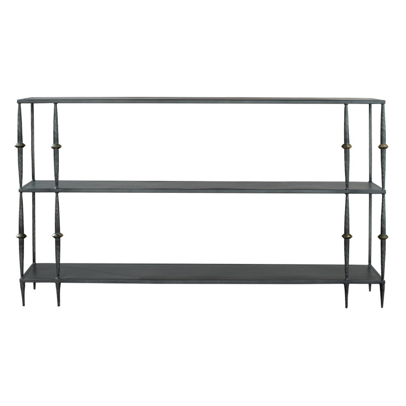 Transitional Gray 55" Mirrored Metal & Wood Console Table with Storage