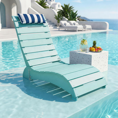 Chaise longue de patio en PEHD, conception ergonomique imperméable avec appui-tête réglable à 3 positions, pour la piscine, la terrasse et la plage