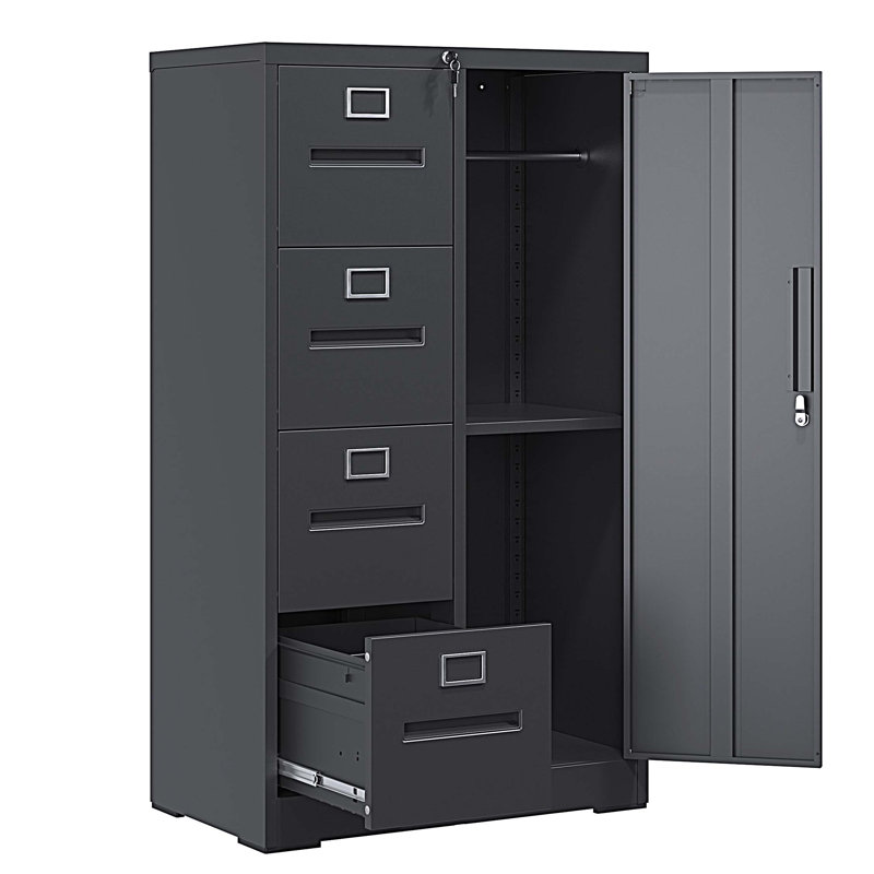 Metal Storage Vertical Filing Cabinet with Lock, Steel File Locker with 4 Drawers and 1 door, White