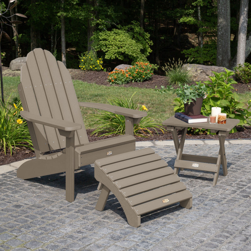 Essential Adirondack Chair With Essential Folding Ottoman And Folding Side Table, Brown