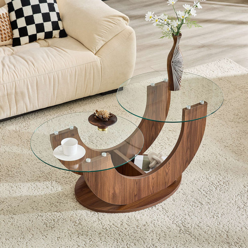 Table basse en verre Creative, Transparent Top/Walnut Base
