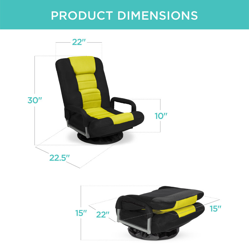 Alba 360-Degree Swivel Gaming Floor Chair w/ Armrest Handles, Foldable Adjustable Back, Black/Yellow