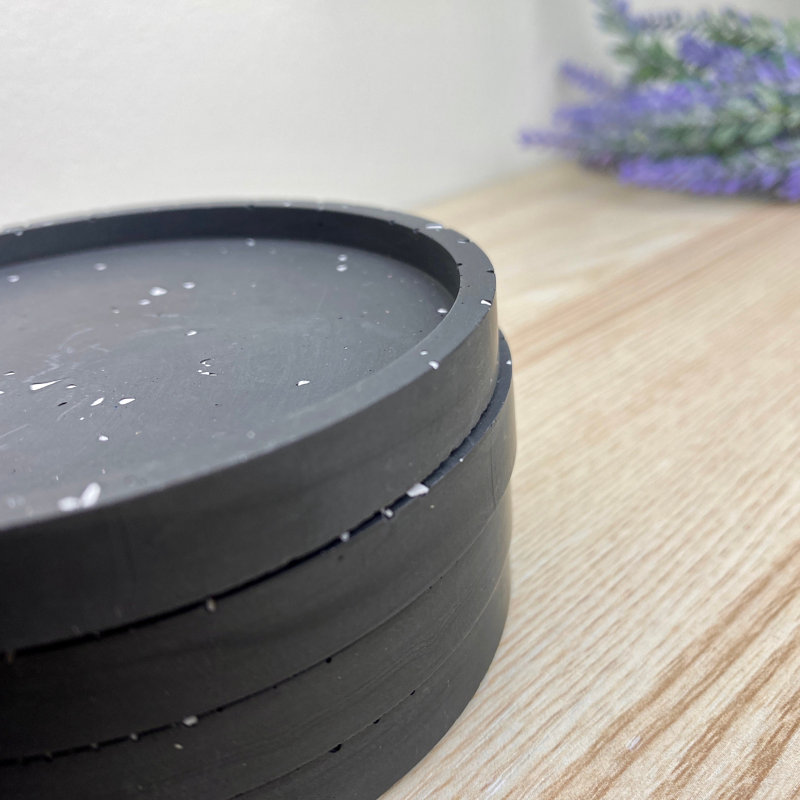 Stoneware Round 4 Piece Coaster Set, Black Terazzo