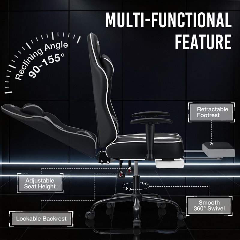 Ergonomic Massage Gaming Chair With Adjustable Armrests, White