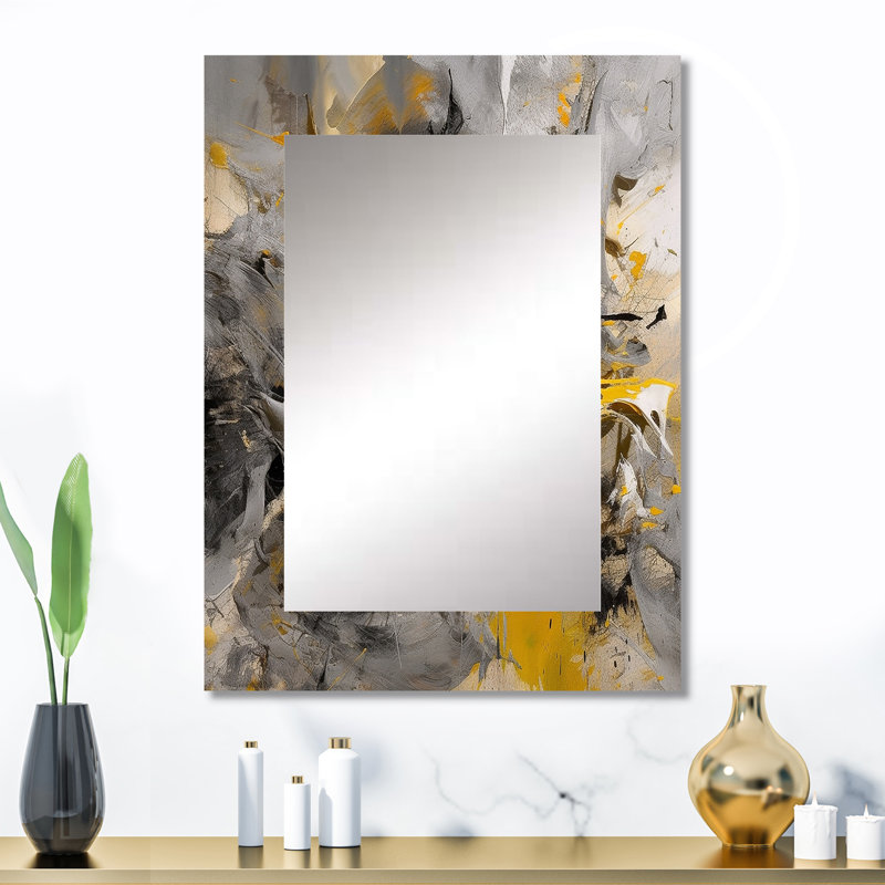 Mustard Yellow And Vivid Gray III - Abstract Wall Mirror, Modern Decorative Mirror, Printed Metal Art, 32" x 24"