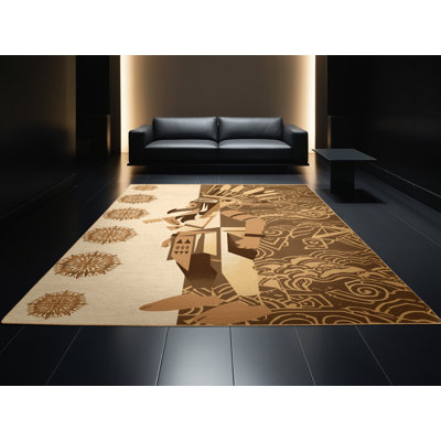 Tapis oriental doux en peluche d'inspiration mondiale Dylan - reliure brun clair