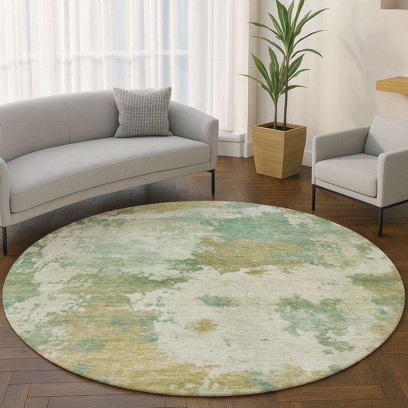 Premium Machine Washable Mayfield AMF2144 abstract Rug, Aloe, 8' Round