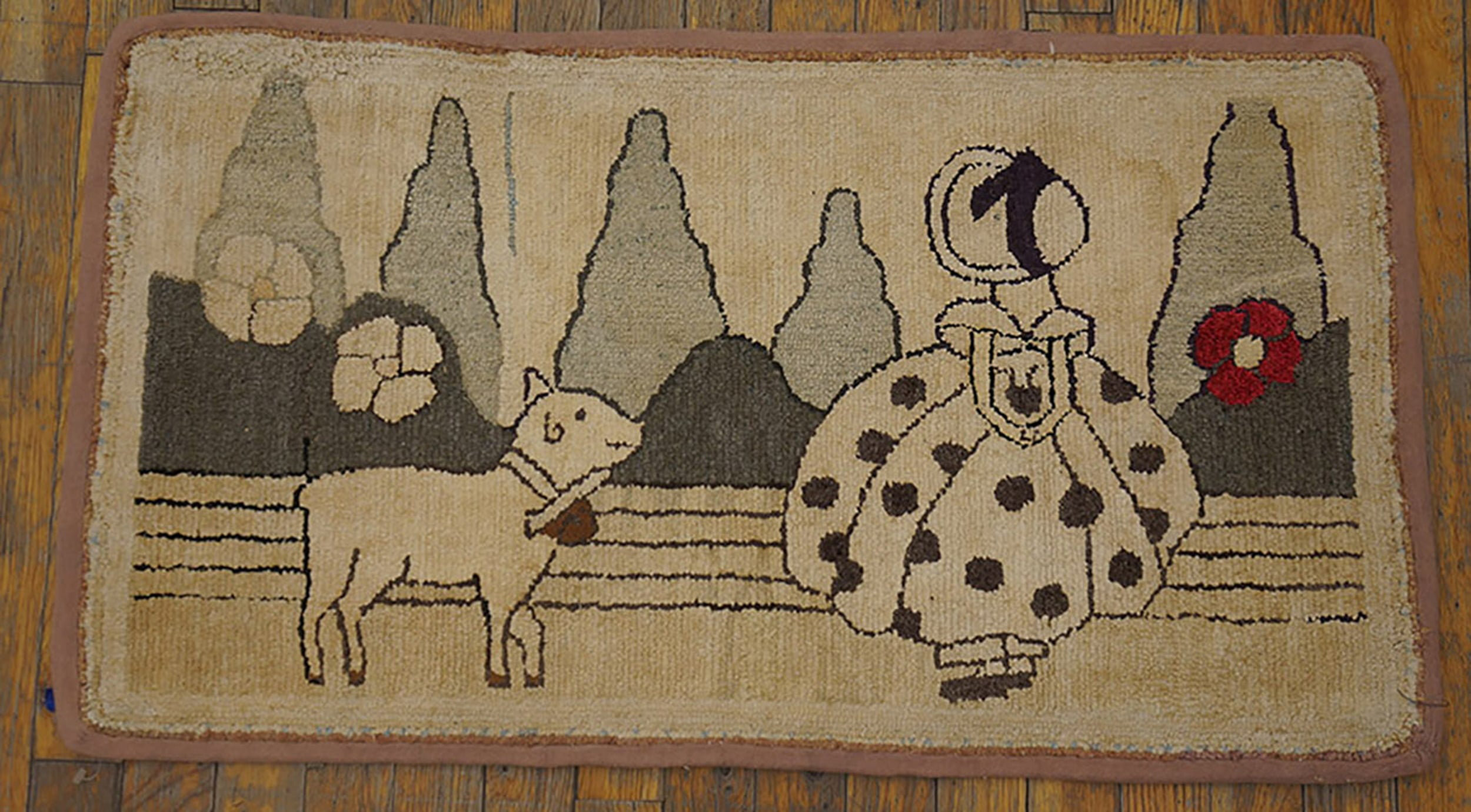 Rugs On Net Antique American Hooked Ivory Wool 1920s Small Scatter Size ...