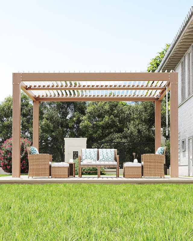 Louvered Pergola with Adjustable Roof, Premium Aluminum Frame & Drainage System for Patio, 88" H x 144" W x 119" D