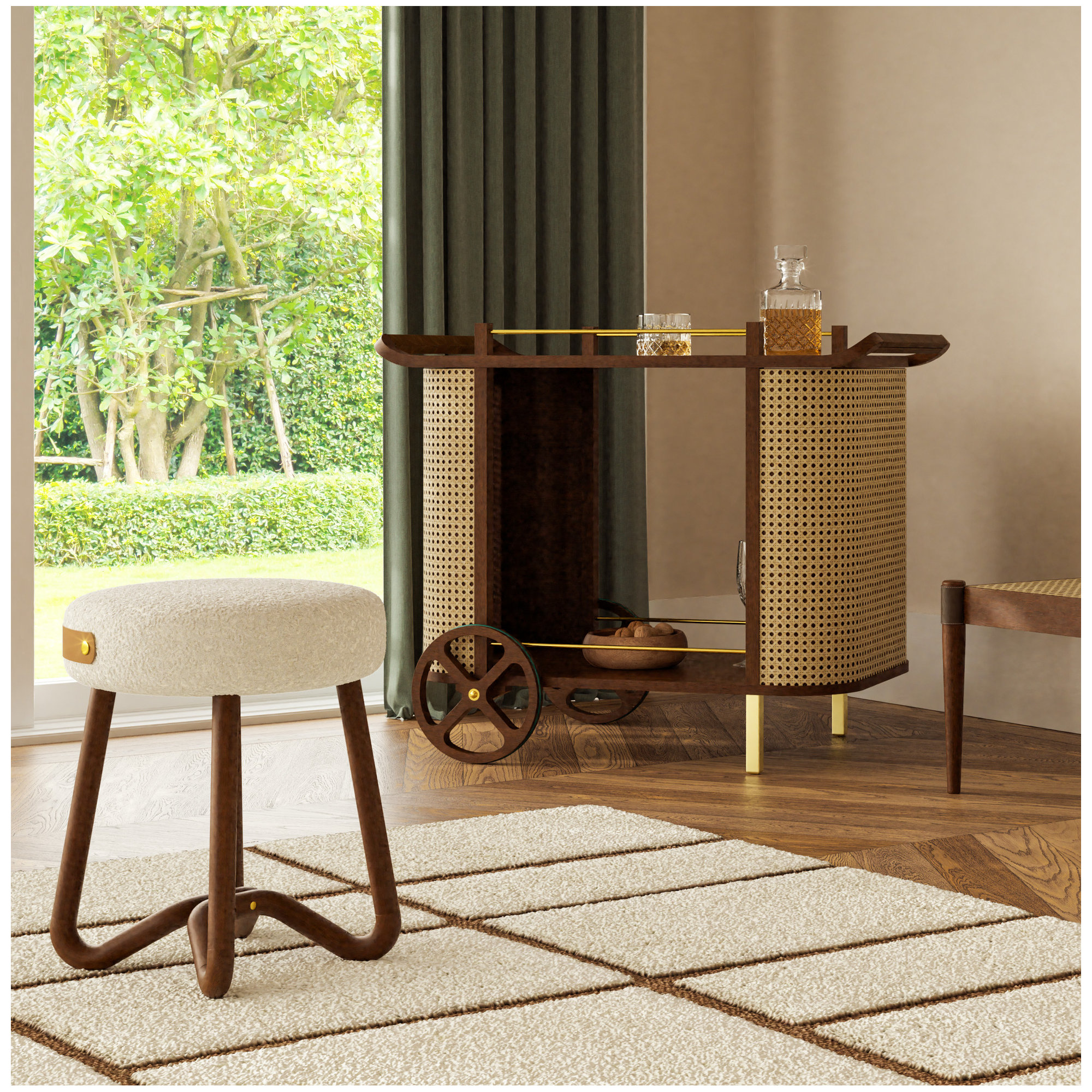 Kinser Modern Brazilian - Dinda Bar Cart, Neutral Brown