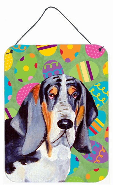 « pâques eggtravaganza », impression sur plaque, Basset hound (gris et blanc)