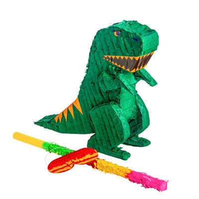 Fax Potato - Pinatas Dinosaur Cardboard Pinata, Stick and Blindfold Set - W43cm x D13cm x H55cm - Green