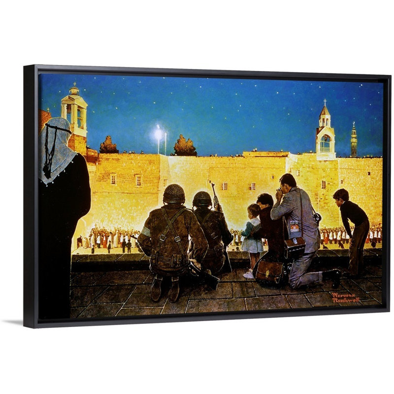 «Norman Rockwell Christmas Eve In Bethlehem», art mural sur toile, H 34 po x l 50 po x P 1,75 po, Cadre flottant noir