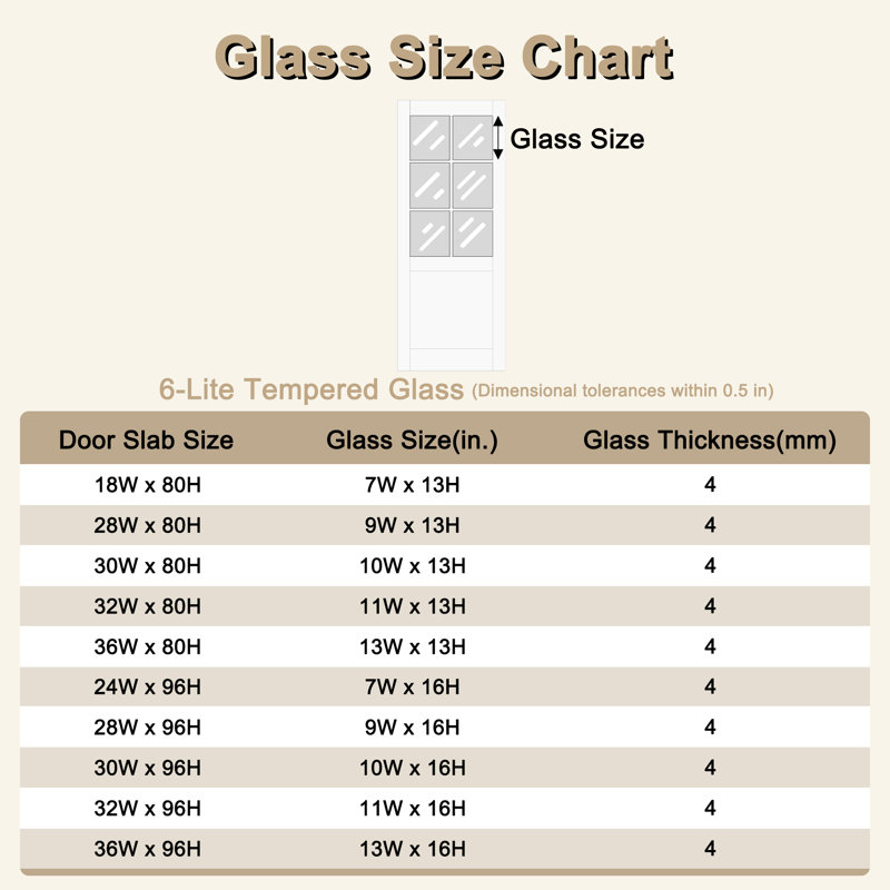 Porte de garde-manger intérieure standard en verre transparent 6 pièces à noyau solide de 6 po, 30 po x 96 po