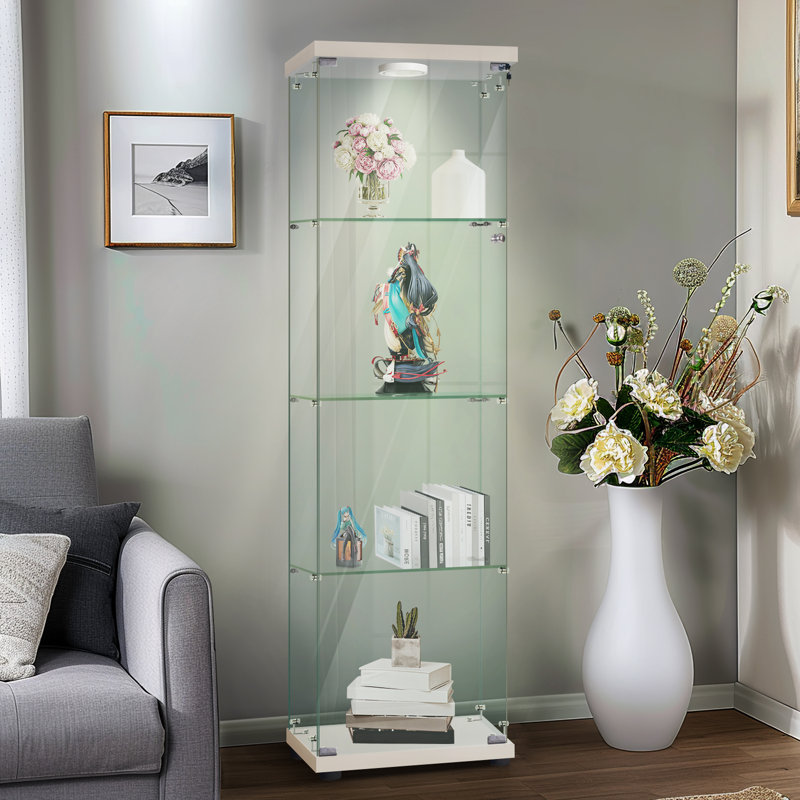 Vitrine en verre avec lumières Kyas, Blanc