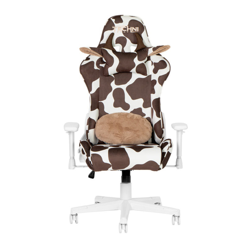Fauteuil de jeu en velours brun et blanc avec mousse à mémoire de forme, accoudoirs réglables 2d et fonction d'inclinaison
