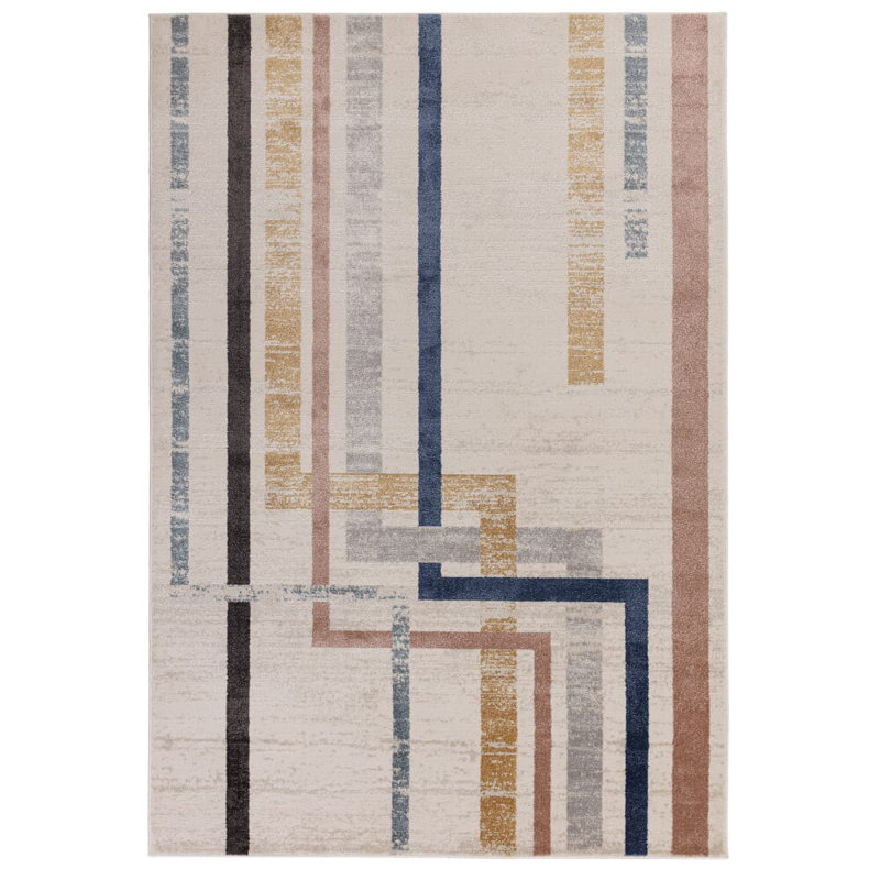 Deran Grid Cream/Multi Area Rug, Rectangle 80 x 140 cm