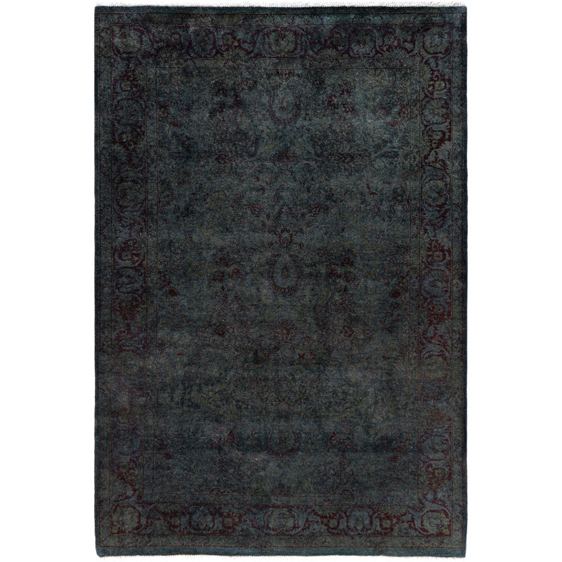 Tapis unique noué à la main Rachal - gris, 4 pi 3 po x 6 pi 3 po