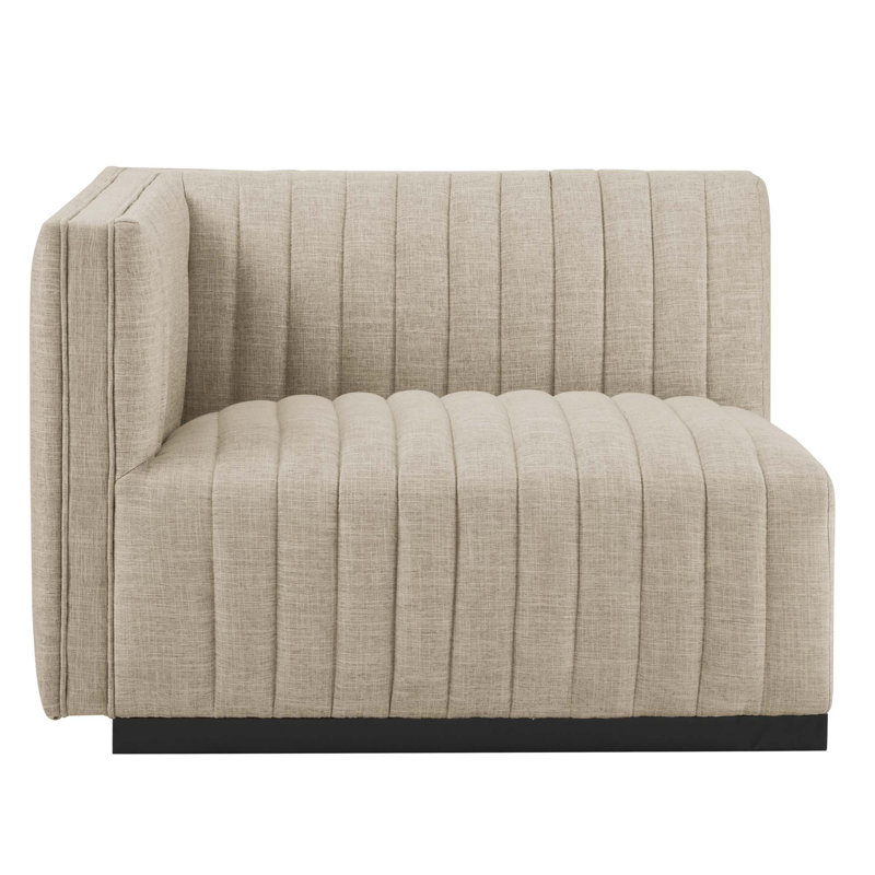 Conjure Channel Tufted Sofa by Modway, Black, Beige Polyester, 28" H x 155" W x 36.5" D