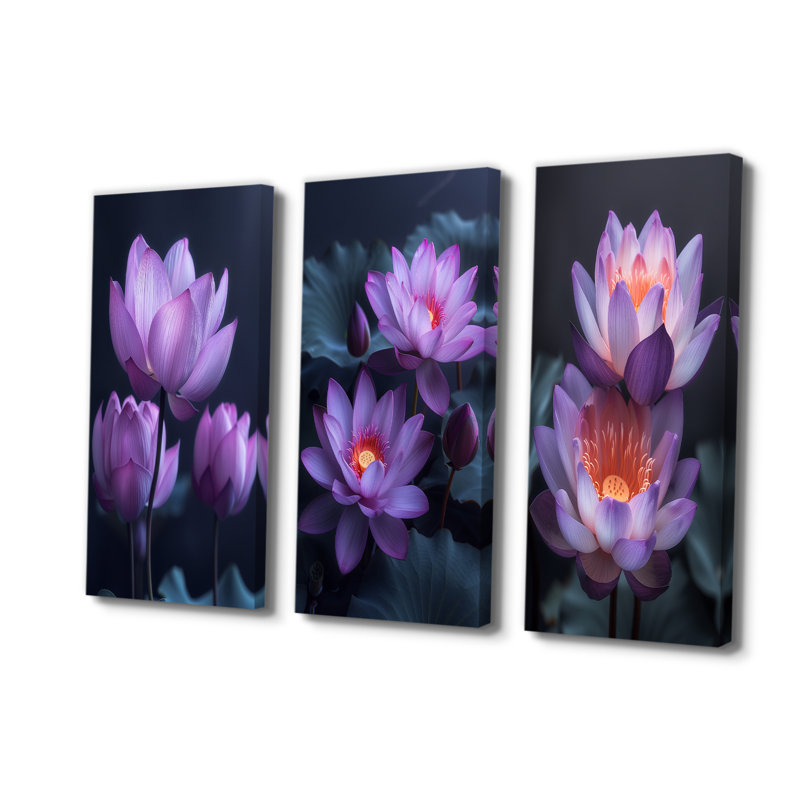 Fleurs mauves et grises d'essence de lotus I - Collection d'art mural Lotus, Toile tendue, Ne s’applique pas