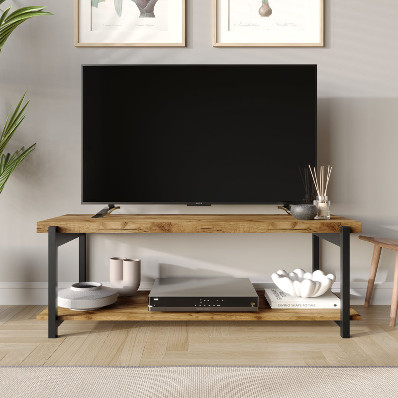 Console de meuble télé en métal, Chêne clair
