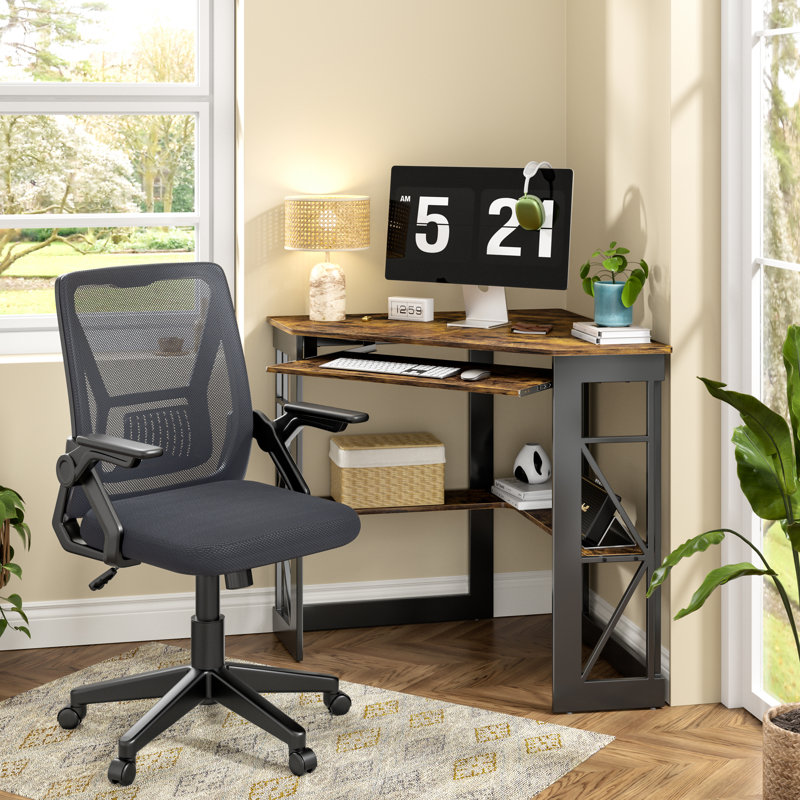 Home Office Desk Set With 1 Office Chair, Corner Desk Computer Desk With Smooth Keyboard Tray And Storage Shelves, Writing Table With Chair For Home Office, Set of 2