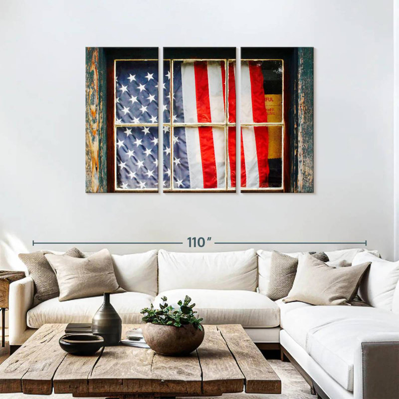 Drapeau américain Borges sur la fenêtre, H 48 po x l 74 po