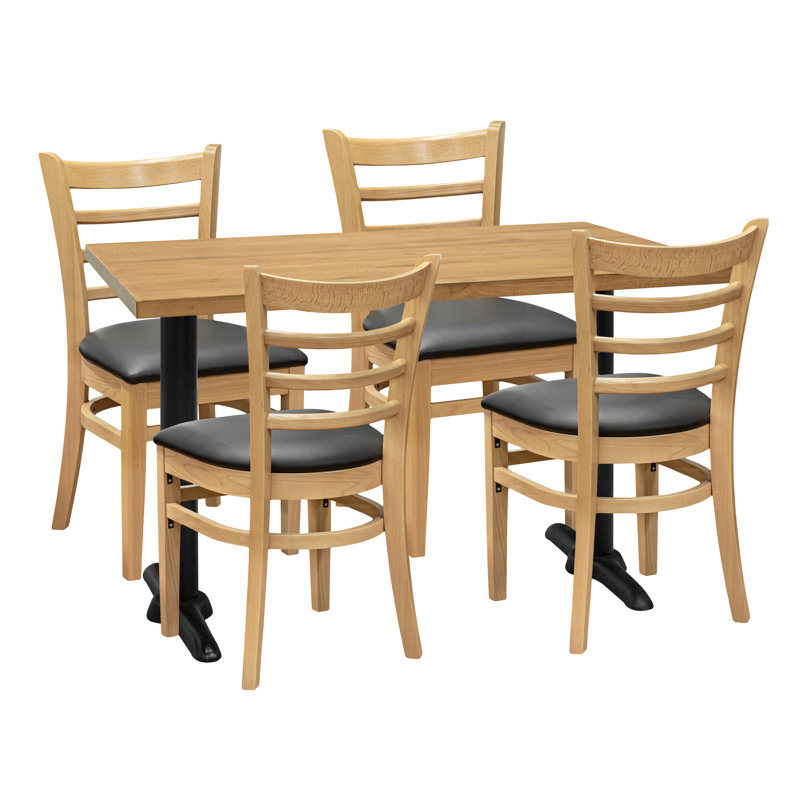 Ensemble de salle à manger 4 personnes - Chaise d'appoint à dessus brun avec dossier à échelle, Chêne 1, Marron clair