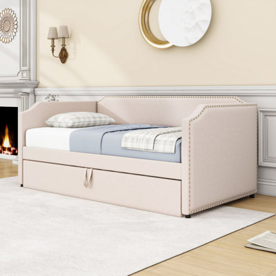 Twin Velvet Upholstered Daybed with Lift-Up Twin Trundle