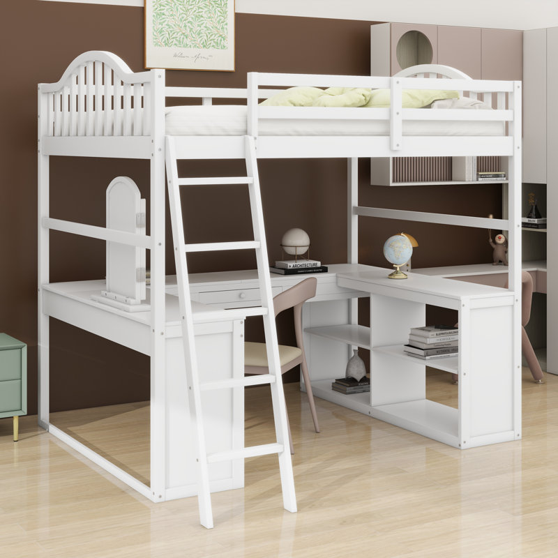 Loft Bed With U-Shaped Desk, White