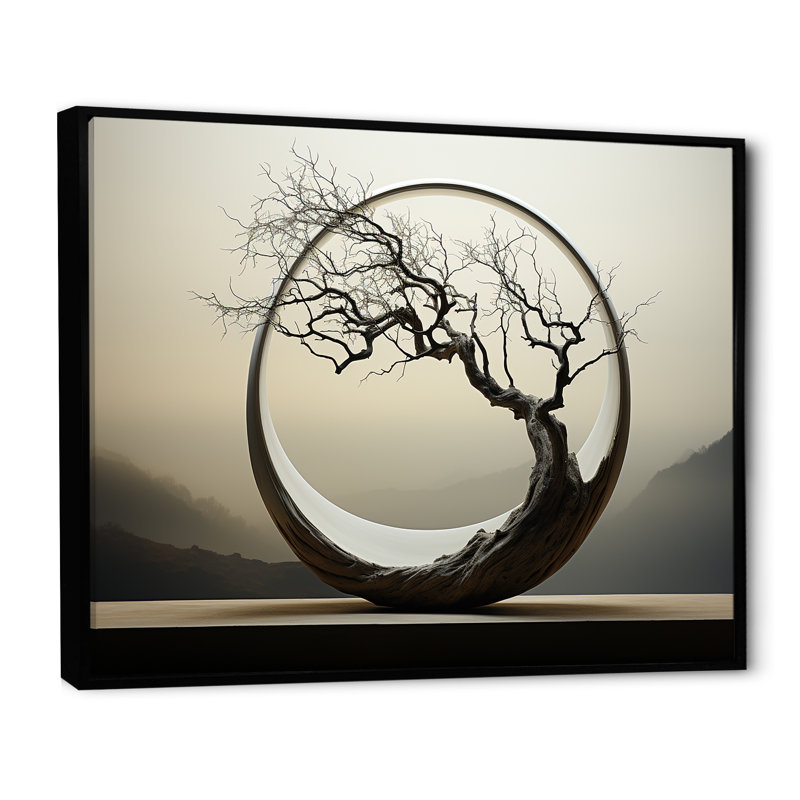Reproduction sur toile «Bonsai», Japon, H 24 po x l 32 po x P 1 po, Cadre flottant noir