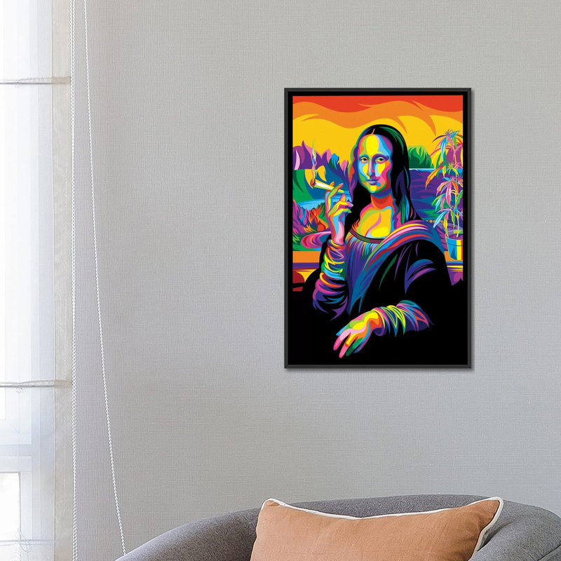 «Mona Lisa», impression sur toile, H 26 po x l 18 po x P 1,5 po, Toile avec cadre noir, Pas de tapis