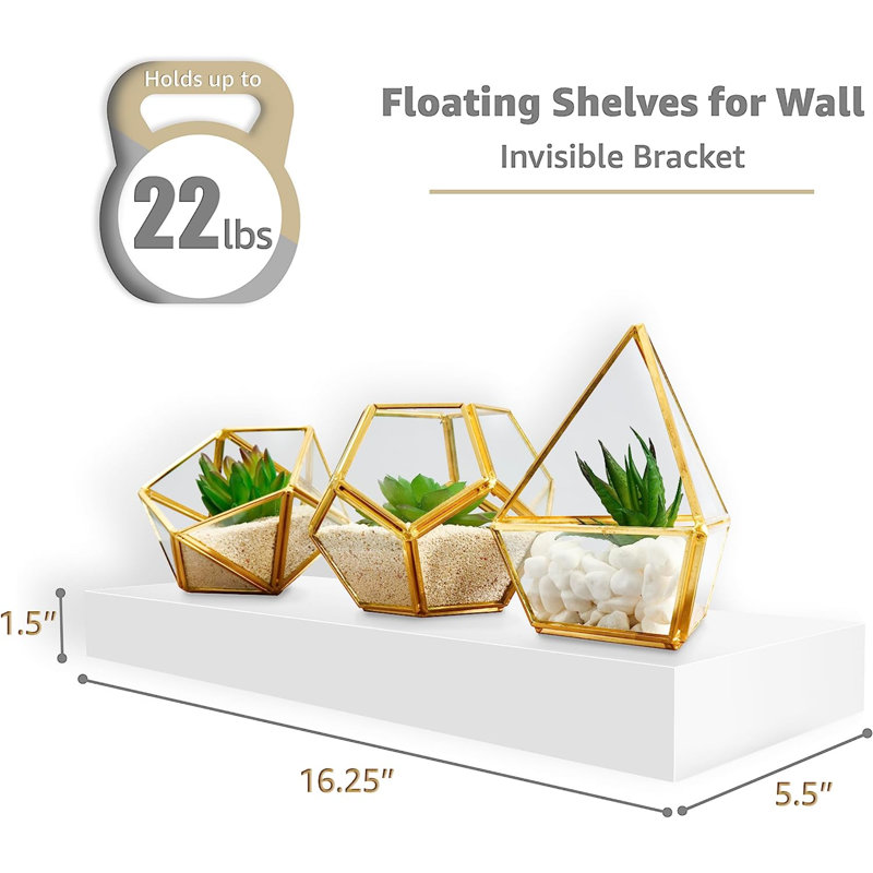 Chelles Sorbus 16" Long Floating Shelves with Invisible Mounting Set of 2, White