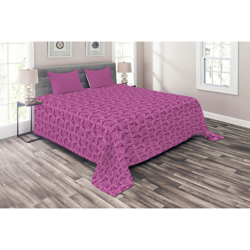 Floral Traditional Polyester Damask Coverlet, King Bedspread + 2 Shams