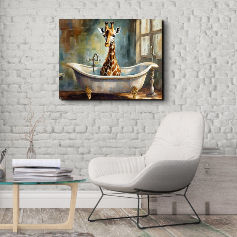 «Giraffe Bathaign» sur toile, H 15 po x l 18 po