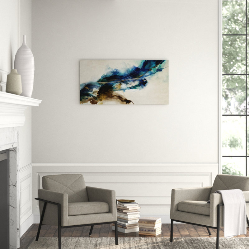 Cerulean Movement Painting by Mari Urasawa, Hand Embellishment Gold, 30" H x 40" W
