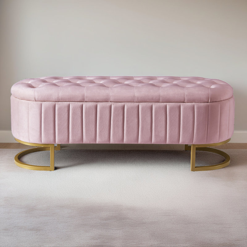 Lashekia Upholstered Storage Ottoman with Button-Tufted, Bench with Metal Legs, Pink