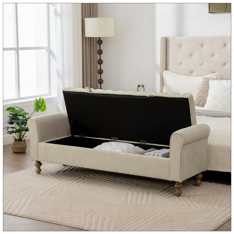 Banc de rangement rembourré Modern, Oatmeal, Oatmeal